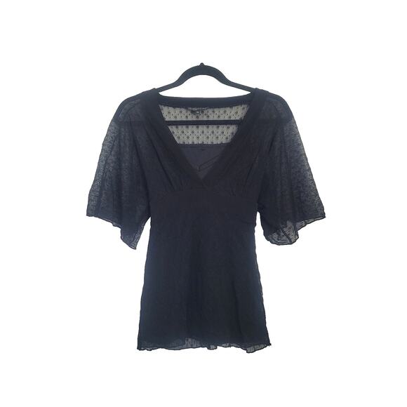 Vintage Y2k Rampage Babydoll Lace Kimono Top Sz M Black Whimsigoth Fairy Flowy - Picture 1 of 10